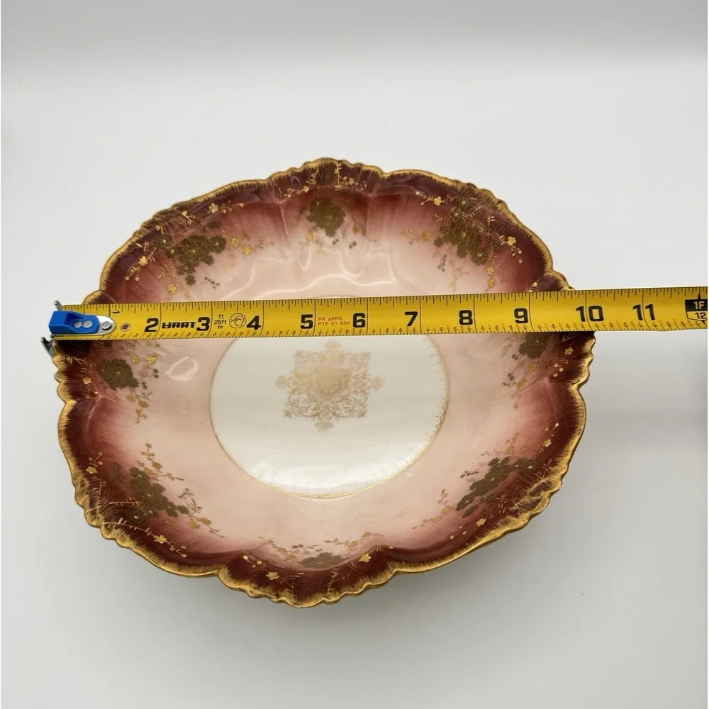 Antique Elite Limoges France Pink Gold Floral Scalloped Serving Bowl 10
